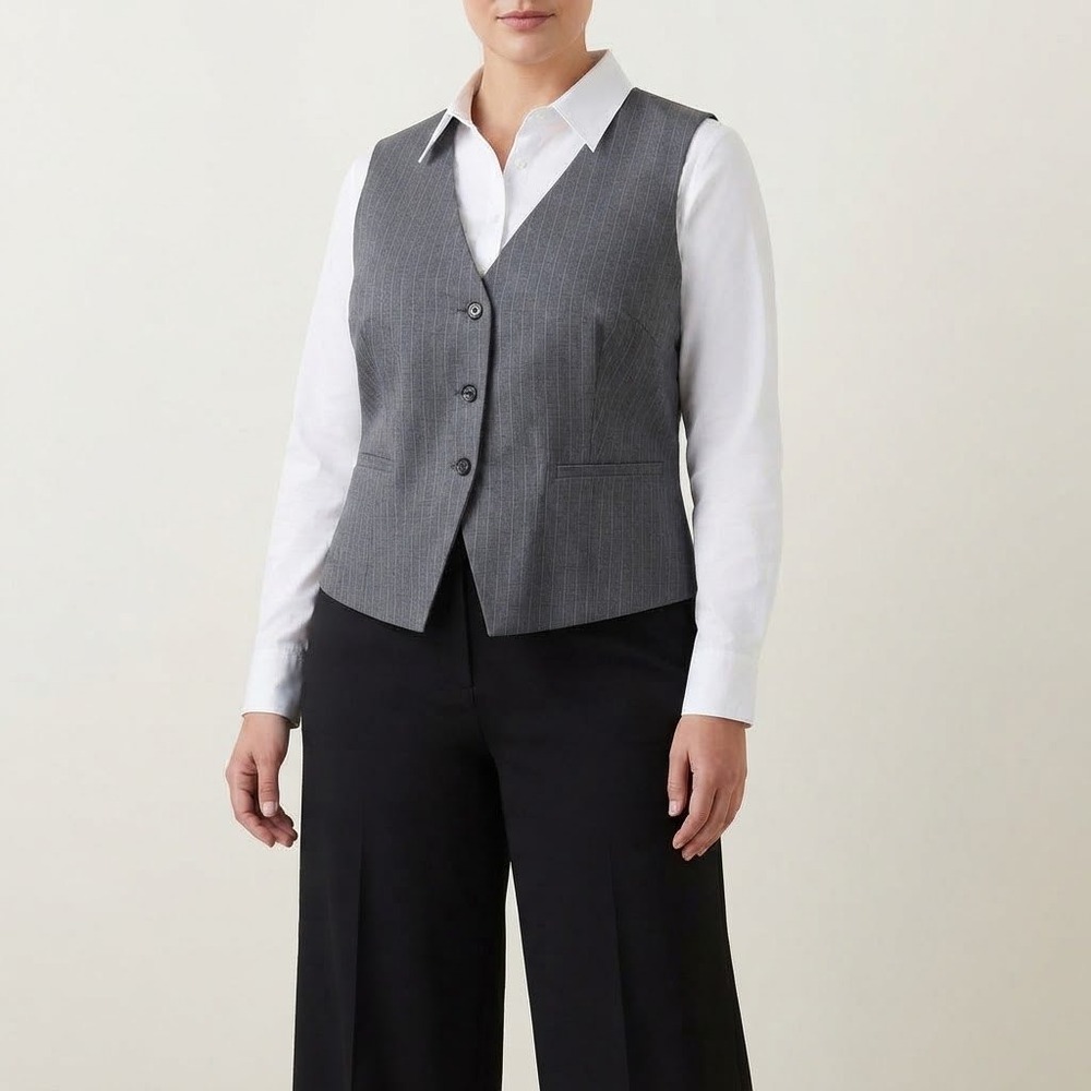 H&M Divided Pinstripe Vest Womens XL Gray Sleeveless Button Front Dark Academia